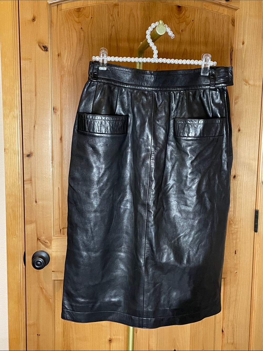 Vintage Yves Saint Laurent YSL Black Leather Pencil Skirt Size FR38 (us size 6)